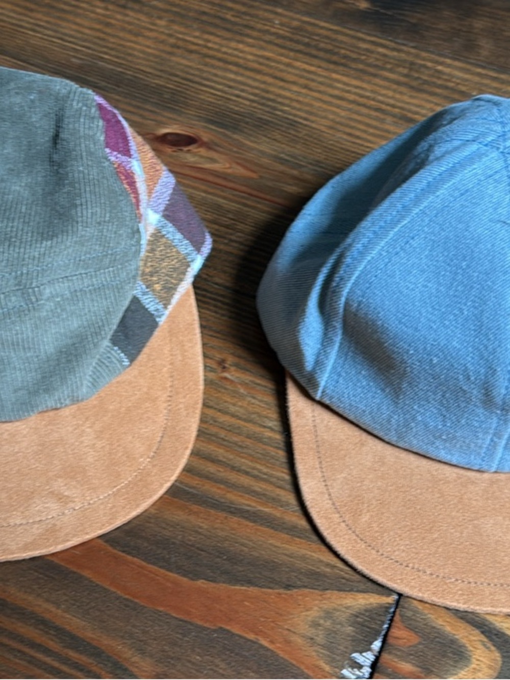 Kids 5-Panel Suede Brim Cap - Blue & Tan